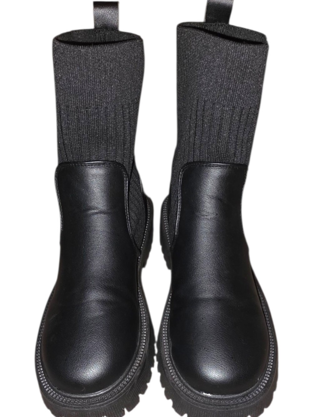 Women's Black Chunky Knit Sock Boots Lug Sole - Size 8